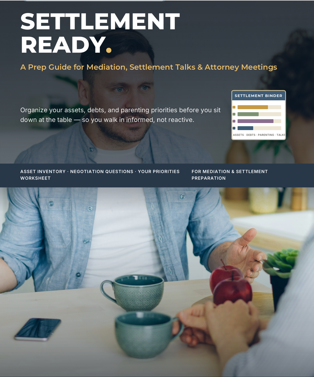 Settlement Ready. A Divorce Prep Guide for Mediation, Settlement Talks & Attorney Meetings